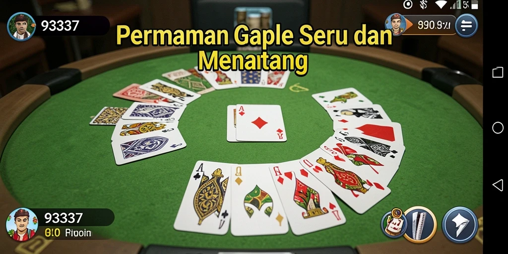Gameplay seru Gaple di aplikasi 93337 dengan tampilan menarik.