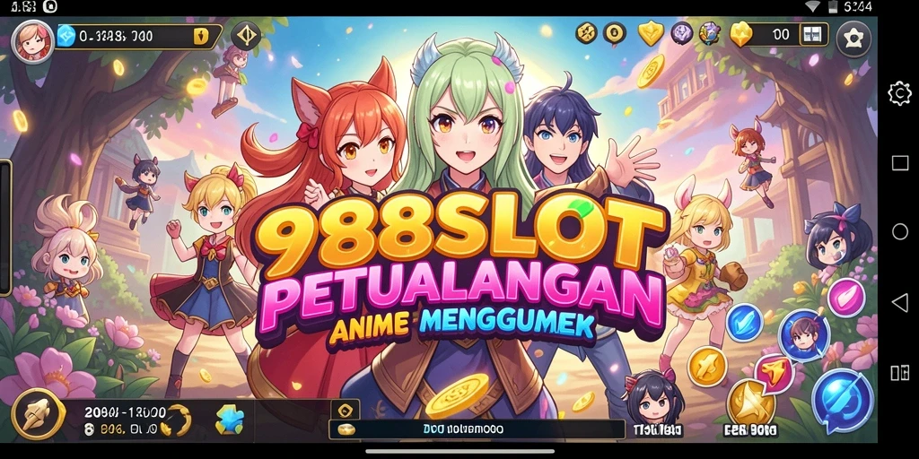 Tampilan gameplay 988SLOT dengan karakter anime yang menarik.