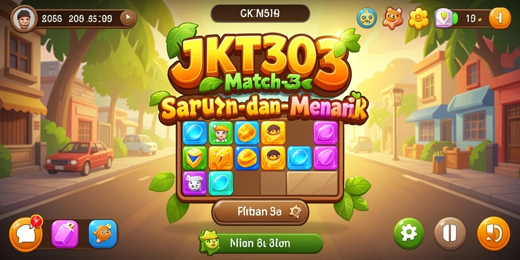 Screenshot menampilkan gameplay seru dari JKT303 dengan level Match-3 yang menantang.
