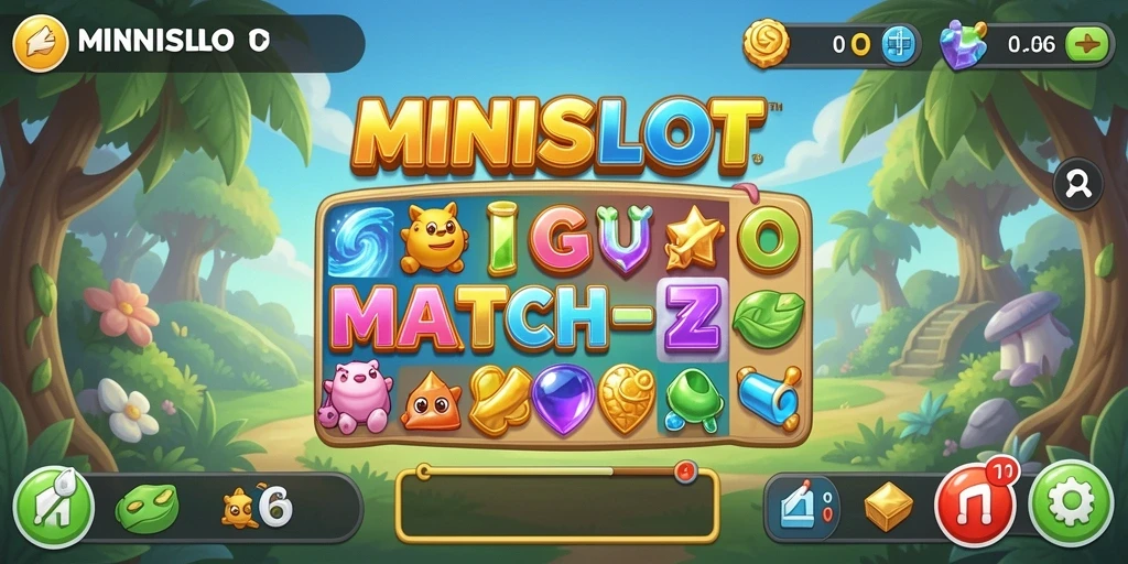 Gameplay Match-3 MINISLOT yang menarik dan penuh warna.