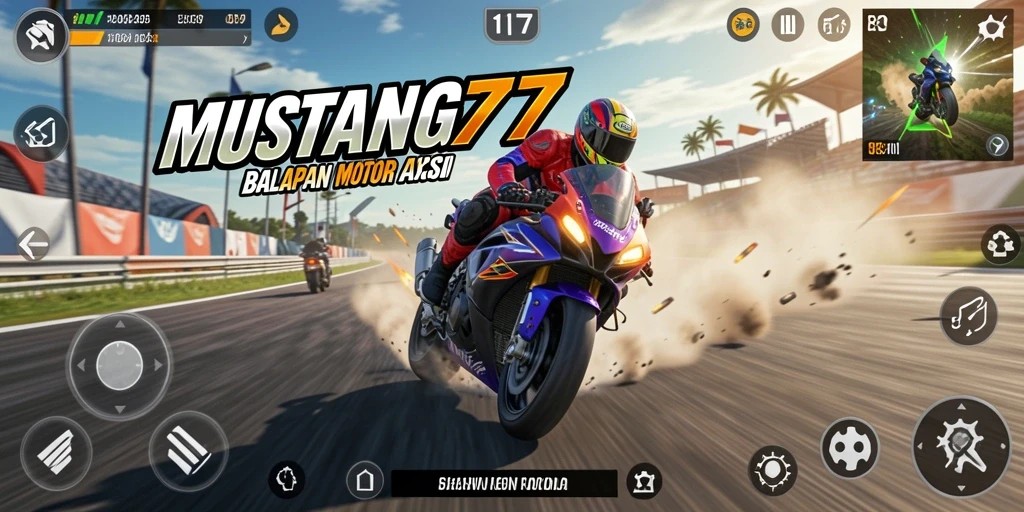 Gameplay seru di lintasan balap motor MUSTANG77.