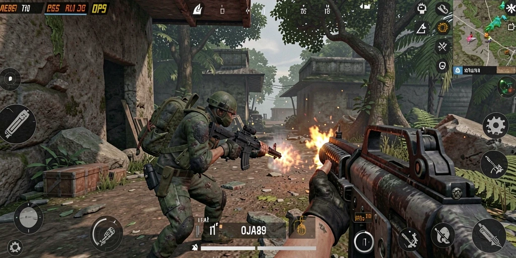 Screenshot menunjukkan gameplay intens dari OJA89 dalam pertempuran TPS.